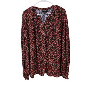 Something Navy Floral Ballon Sleeve Vneck Flowy Oversized Blouse